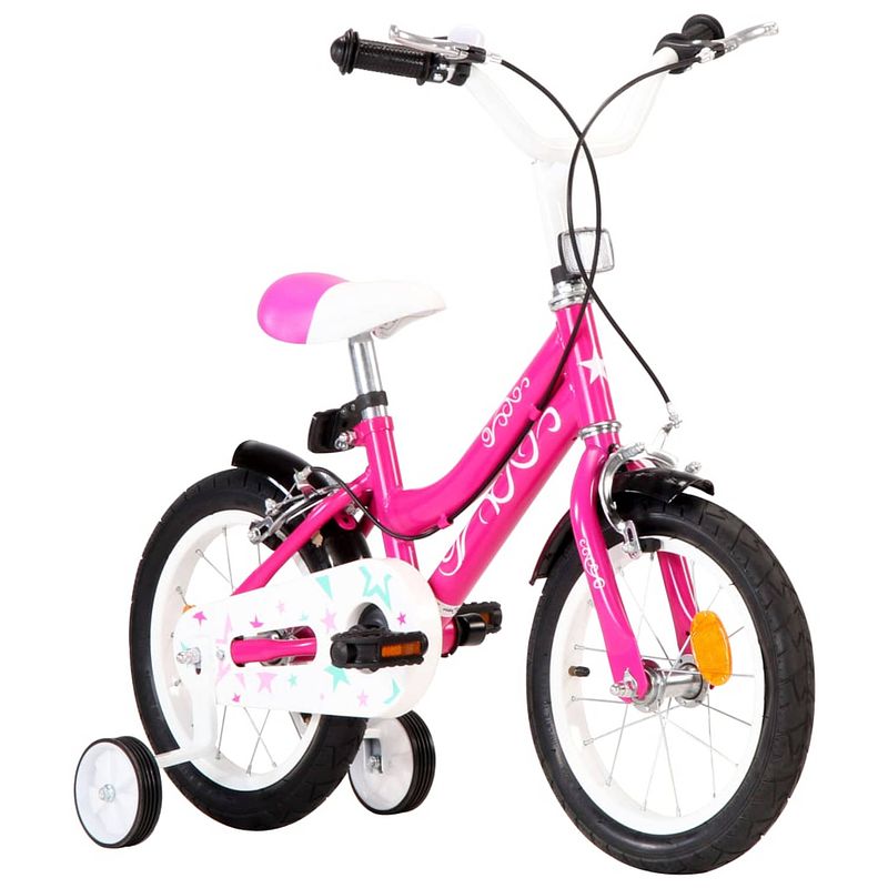 Foto van The living store kinderfiets 14 inch - zwart en roze - in hoogte verstelbaar zadel en stuur - met zijwieltjes en