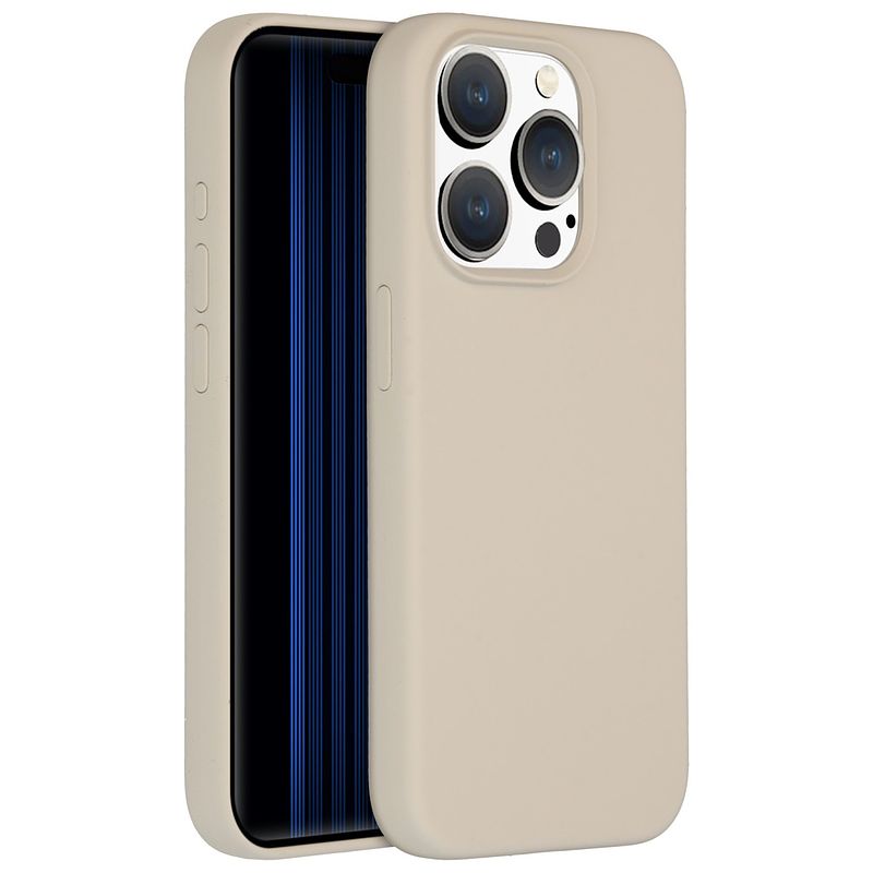 Foto van Accezz liquid silicone backcover voor iphone 15 pro telefoonhoesje beige