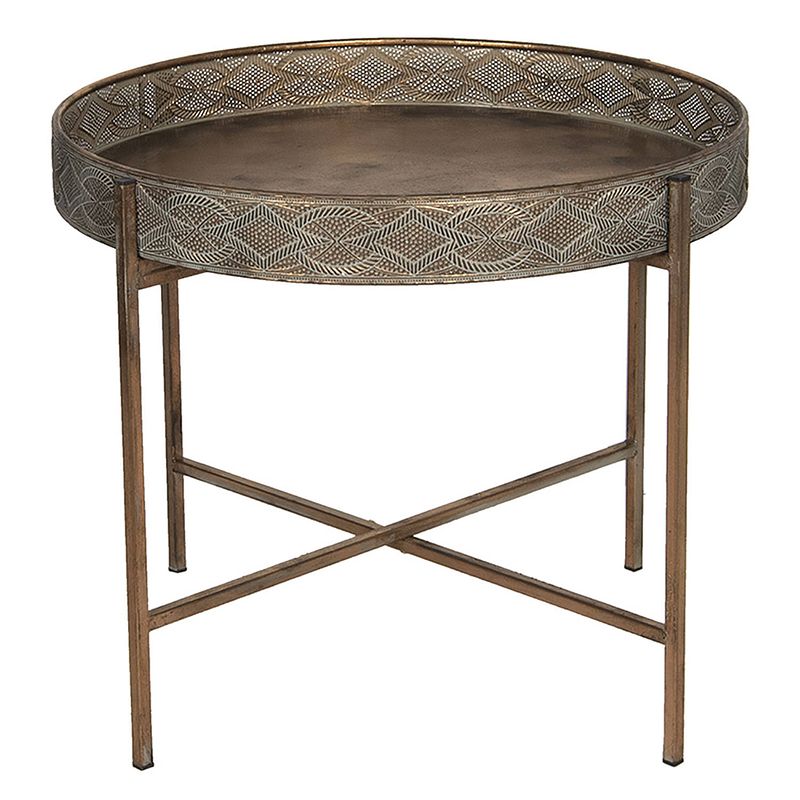 Foto van Clayre & eef bijzettafel ø 60*50 cm koperkleurig ijzer rond side table tafeltje koperkleurig side table tafeltje