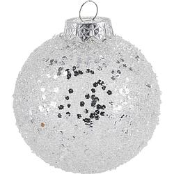 Foto van 6x zilveren glitter kerstballen kunststof 8 cm type 1 - kerstbal