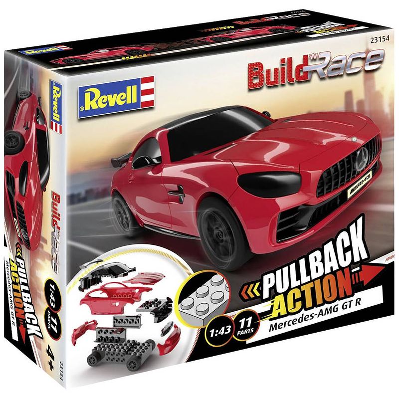 Foto van Revell 23154 build n race mercedes-amg gt r, rot auto (bouwpakket) 1:43