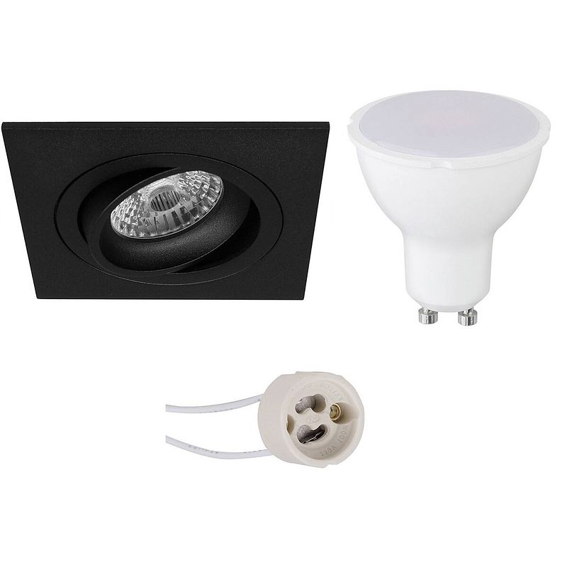 Foto van Led spot set - aigi - pragmi borny pro - gu10 fitting - inbouw vierkant - mat zwart - 6w - helder/koud wit 6400k -