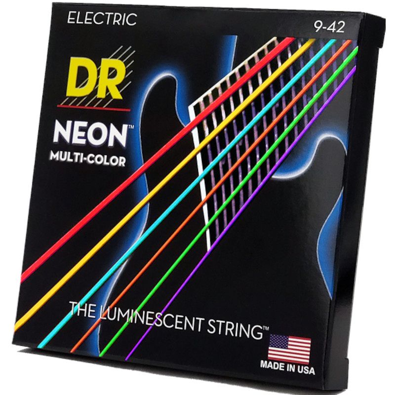 Foto van Dr strings nmce-9 hi-def neon multi-color 9-42 set snaren voor elektrische gitaar