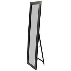 Foto van Lowander staande spiegel 160x40 cm - passpiegel / vrijstaande garderobe spiegel - zwart houten lijst