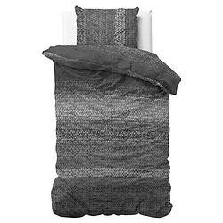 Foto van Flanellen dekbedovertrek gradient knits antraciet - eenpersoons (140x200 cm) - antraciet - dessin: strepen - dreamhouse bedding -