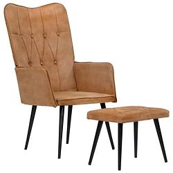 Foto van Vidaxl fauteuil met voetensteun canvas bruin