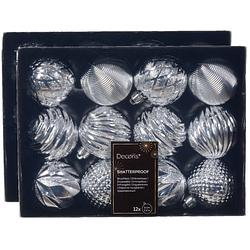 Foto van Decoris luxe kerstballen 24x - 6 cm - kunststof -zilver - kerstbal