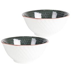 Foto van Haes deco - set van 2 soepkommen / mueslischalen - ø 13x6 cm / 250 ml - wit - keramiek - black spiral