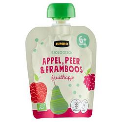 Foto van Jumbo biologisch fruithapje 6+ maanden appel, peer & framboos 90g