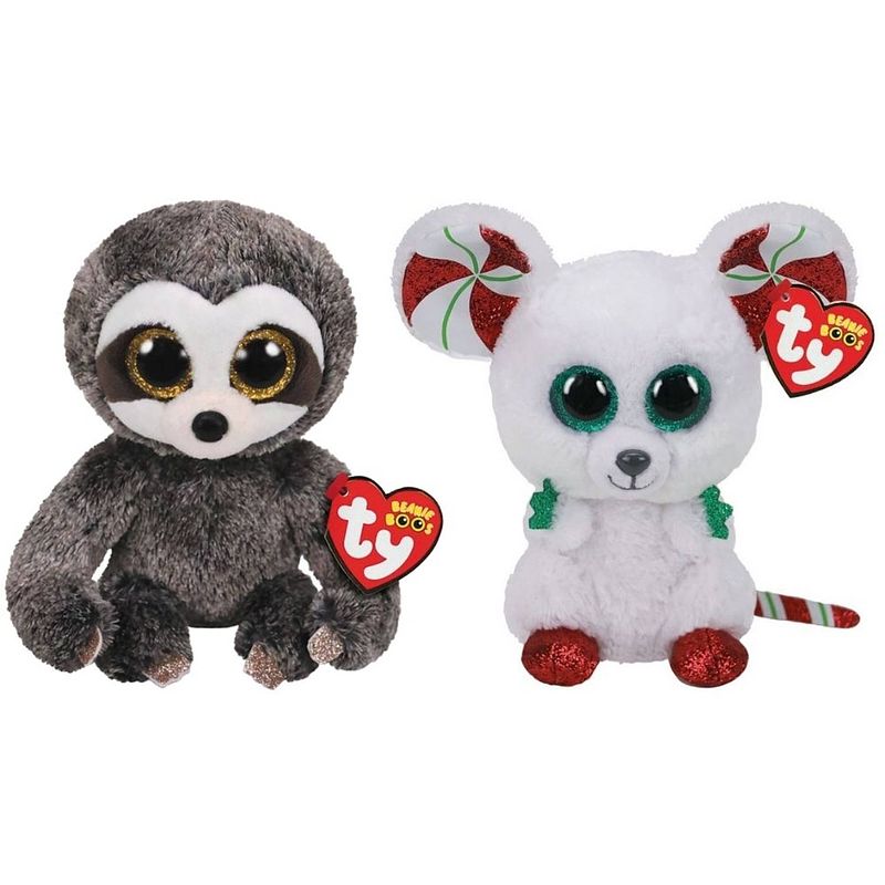 Foto van Ty - knuffel - beanie boo's - dangler sloth & christmas mouse