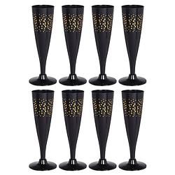 Foto van Eh prosecco/champagneglazen - 8x - zwart/goud - kunststof - 130 ml - herbruikbaar - champagneglazen