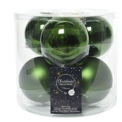 Foto van Kerstboomversiering donkergroene kerstballen van glas 8 cm 6 stuks - kerstbal