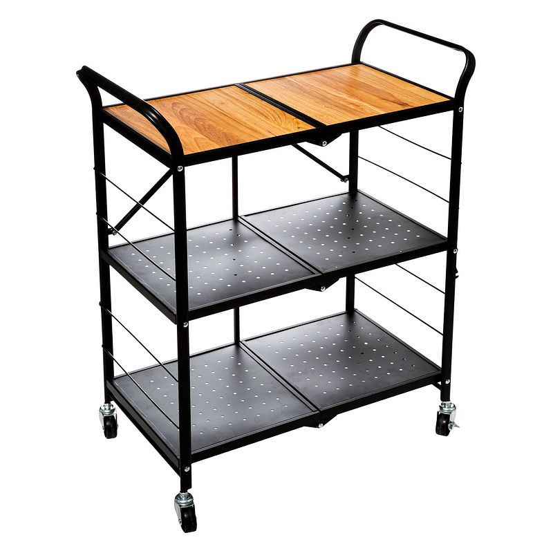 Foto van 4goodz opvouwbare keukentrolley serveertrolley 35x68x85 cm - zwart