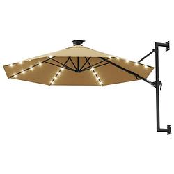 Foto van The living store wandparasol - 300 x 131 cm - 100% polyester - taupe - met zwengelsysteem - 28 led-lampjes