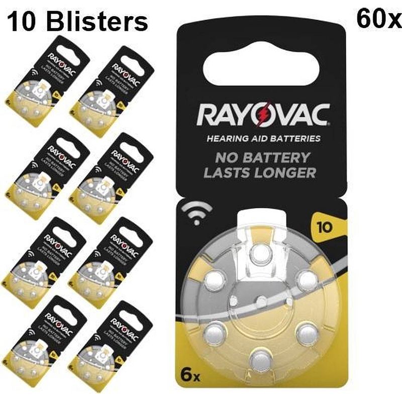 Foto van 60 stuks (10 blisters a 6st) - rayovac acoustic gehoorapparaat batterijen 10 ha10 pr70 zl4 105mah 1.4v