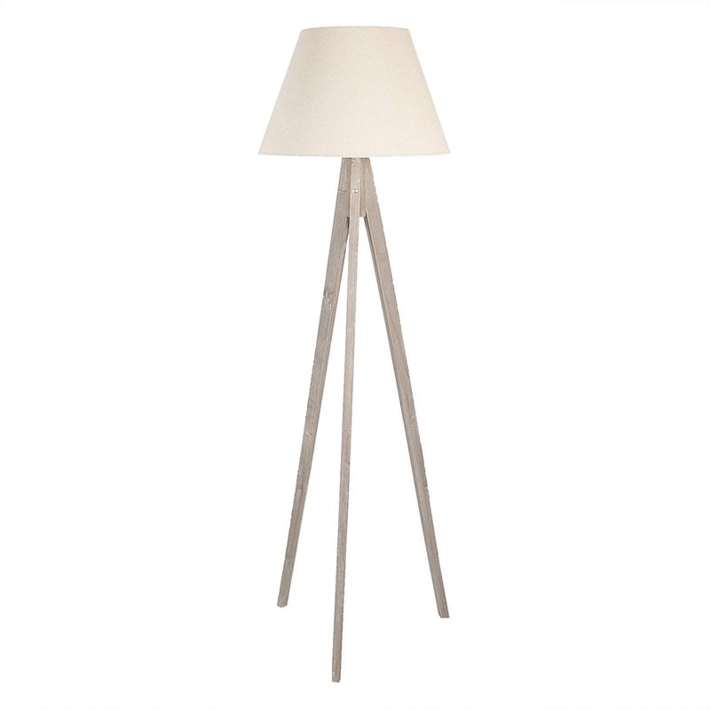 Foto van Clayre & eef vloerlamp 45*45*149 cm beige hout textiel rechthoek staande lamp staanlamp beige staande lamp staanlamp