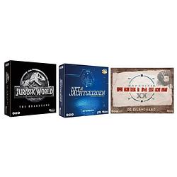 Foto van Spellenbundel - 3 stuks - jurassic world the boardgame & het jachtseizoen & expeditie robinson de eilandraad