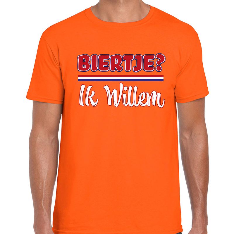 Foto van Oranje koningsdag t-shirt - biertje? ik willem - voor heren m - feestshirts