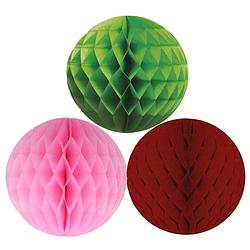 Foto van Kerstversiering set van 6x papieren kerstballen 10 cm groen lichtroze en bordeaux rood - kerstbal