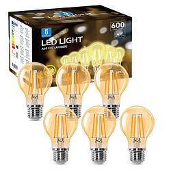 Foto van Aigostar 10zcq - a60 led filament lamp - e27 fitting - 6w - warm wit - 2200k - 6 stuks