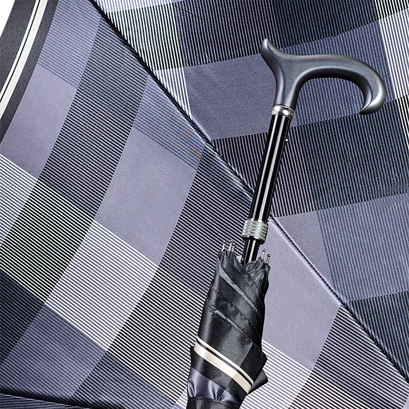 Foto van Gastrock paraplu wandelstok - verstelbaar - satijn stof - paars - derby handvat - doorsnede 94 cm - max 94 cm lang