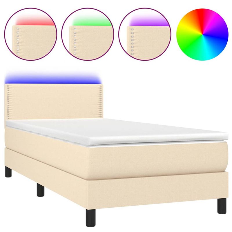 Foto van The living store boxspring classic - bed 90x200 cm - led - crème