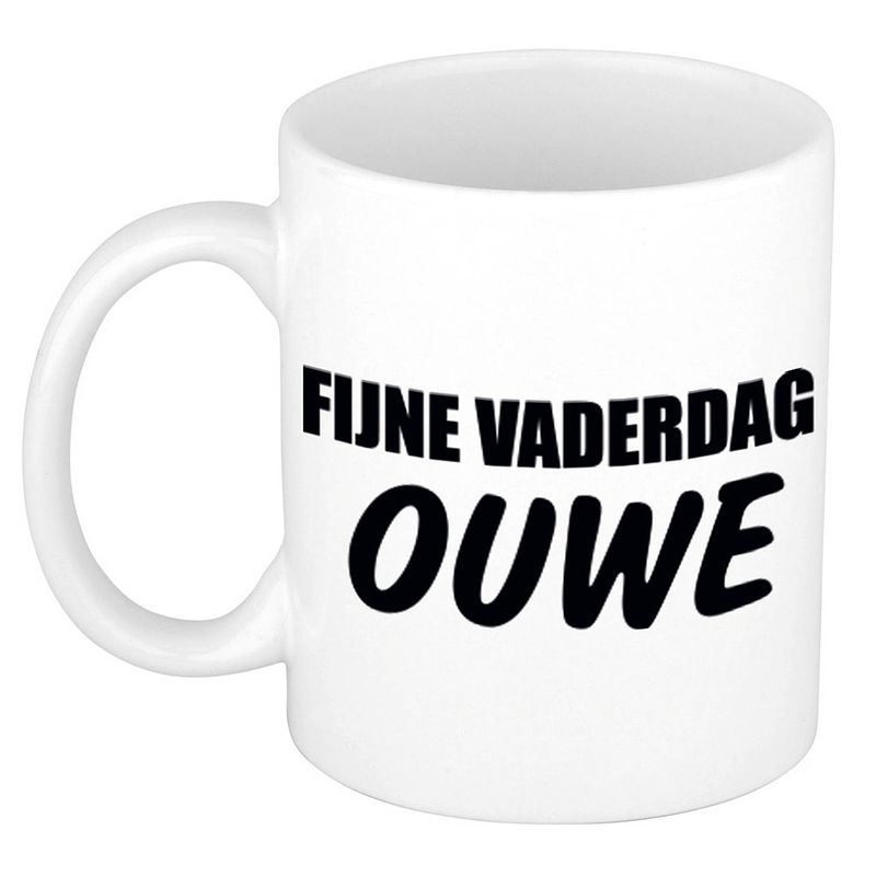 Foto van Fijne vaderdag ouwe cadeau mok / beker wit 300 ml - cadeau mokken - feest mokken