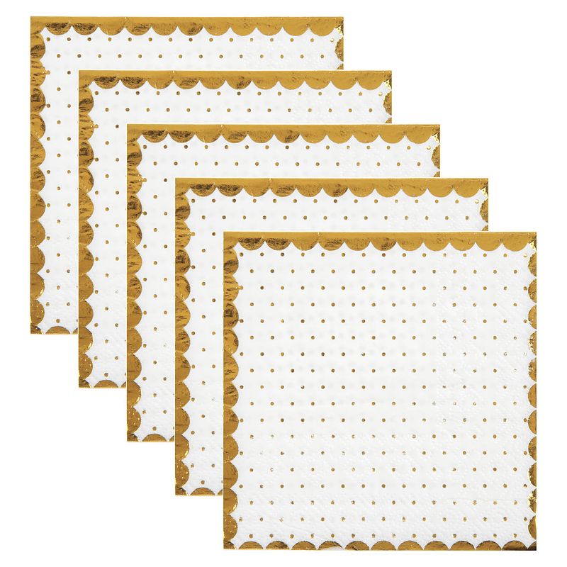 Foto van Santex feest servetten - stippen - 100x stuks - 25 x 25 cm - papier - wit/goud - feestservetten