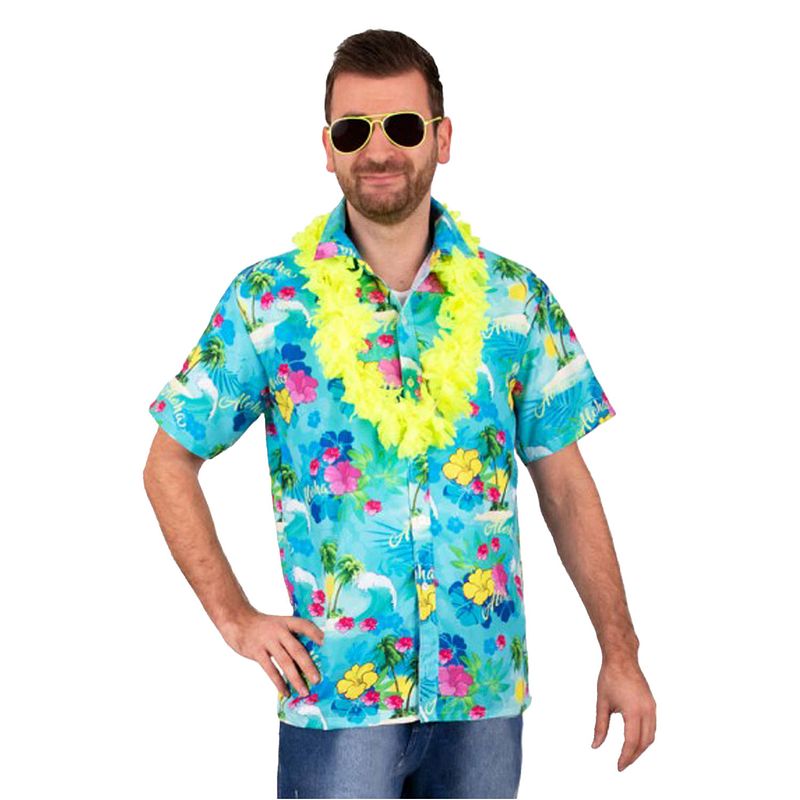 Foto van Hawaii shirt/blouse - verkleedkleding - heren - tropische bloemen - blauw 54 (xl) - carnavalsblouses