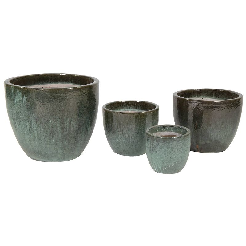 Foto van Glazed egg pot moss green d30h26