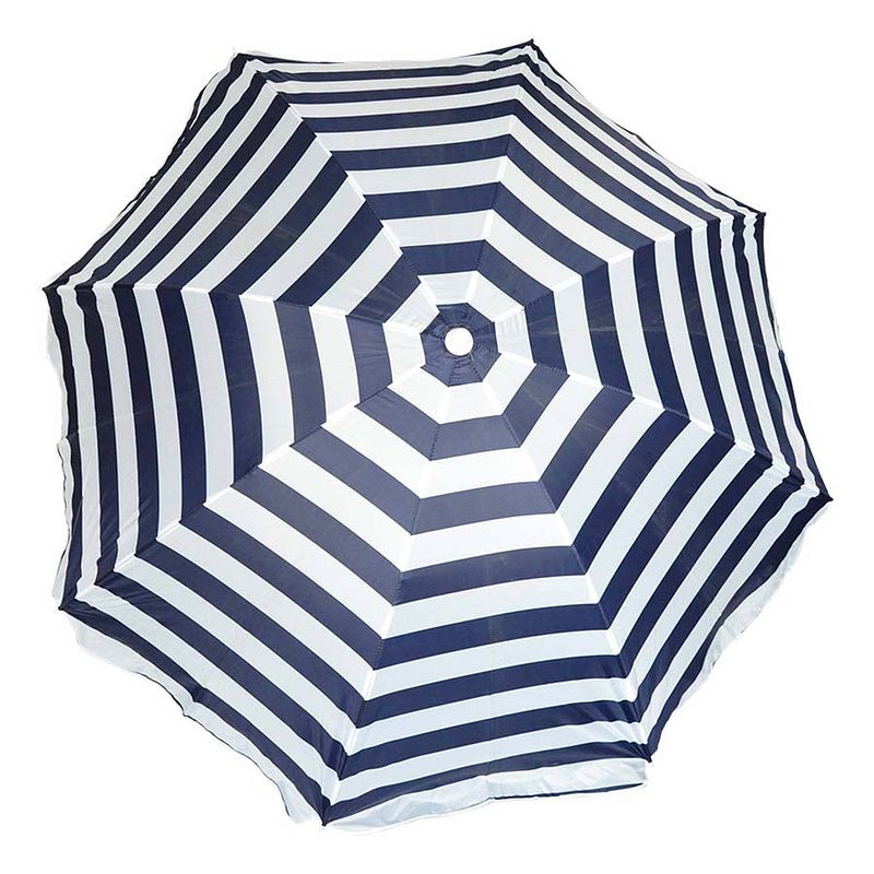 Foto van Parasol - blauw/wit - gestreept - d160 cm - uv-bescherming - incl. draagtas - parasols