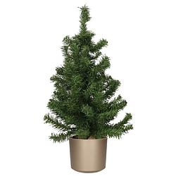 Foto van Mini kerstboom groen - in kunststof pot grijs - 75 cm - kunstboom - kunstkerstboom