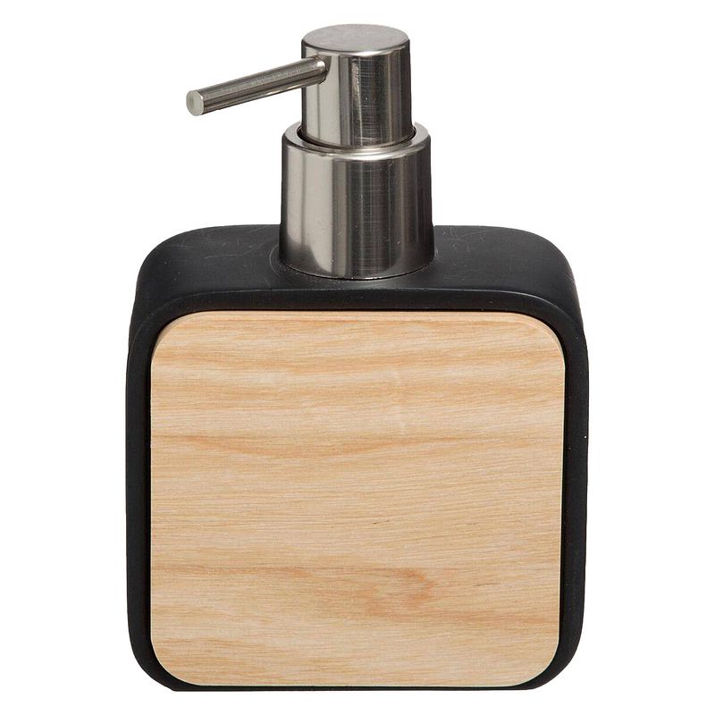 Foto van 5five zeeppompje/zeepdispenser - zwart - 10 x 15 cm - 200 ml - bamboe/kunststeen - badkamer hygiene - zeeppompjes