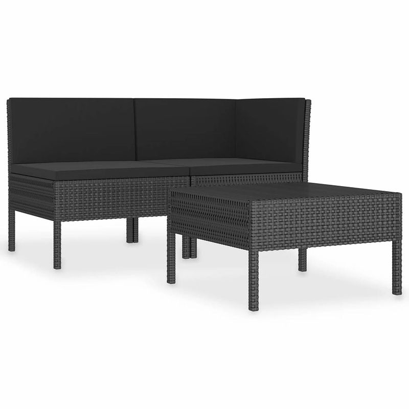 Foto van Vidaxl 3-delige loungeset met kussens poly rattan zwart