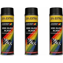 Foto van Motip zijdeglans acryllak zwart - 500 ml - spuit spray zwart - verf zwart kopen - 3 x spuitspray lak zwart zijdeglans 50