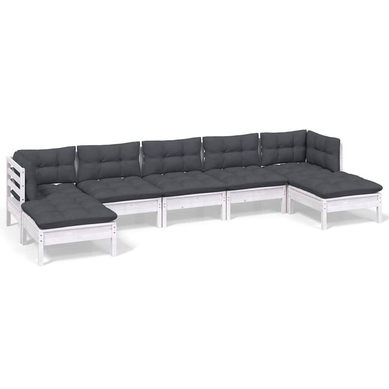 Foto van Vidaxl 7-delige loungeset met kussens grenenhout wit