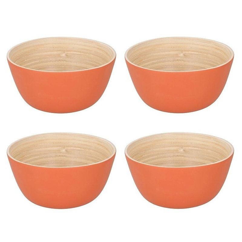 Foto van 4x bamboe snack schaaltjes oranje 12 cm - snack en tapasschalen