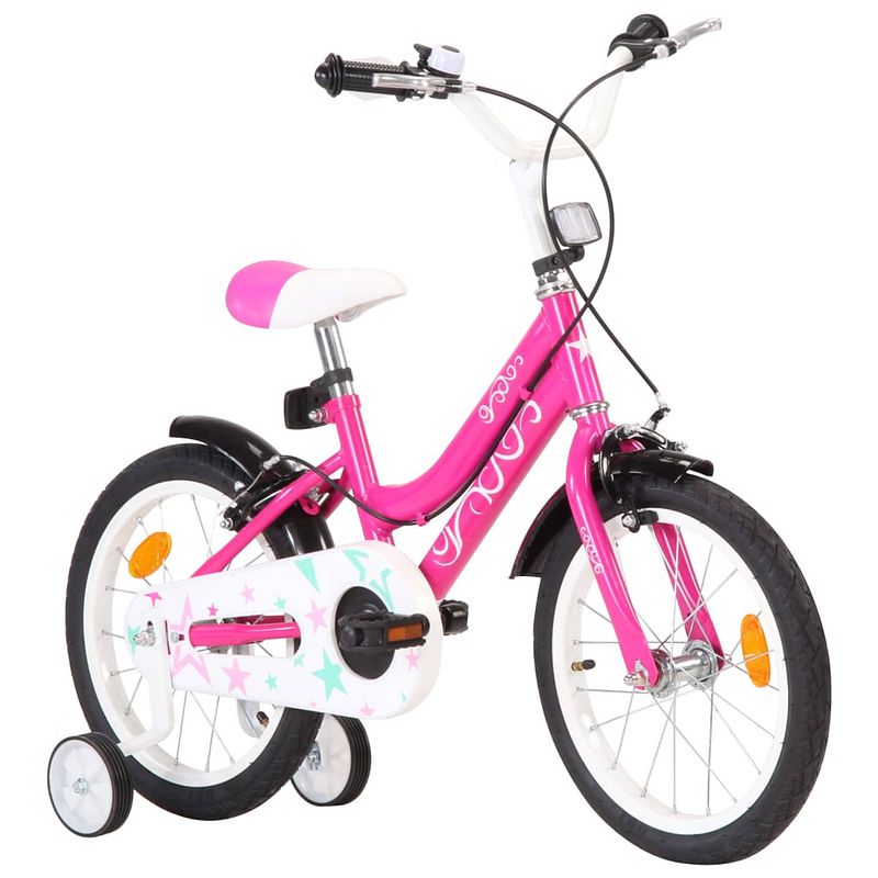 Foto van The living store kinderfiets 16 inch - zwart/roze - in hoogte verstelbaar - met zijwieltjes