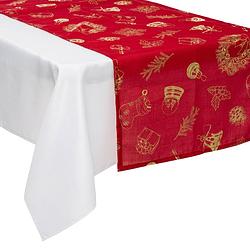 Foto van Feeric christmas tafelloper kerst - rood/goud -polyester -200 x 45 cm - tafellakens