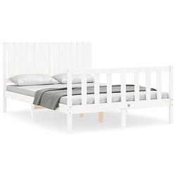 Foto van The living store bedframe - massief grenenhout - wit - 205.5 x 145.5 x 100 cm - multiplex lattenbodem