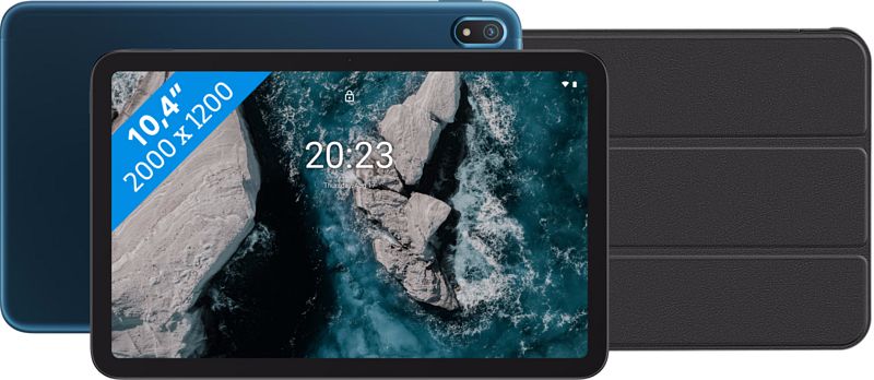 Foto van Nokia t20 10.4 inch 64gb wifi blauw + just in case smart tri-fold book case zwart