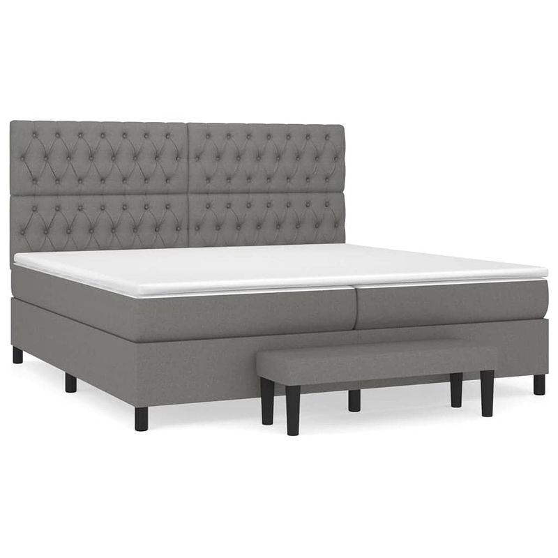 Foto van The living store boxspringbed - bed - matrasset en topmatras - donkergrijs - 203 x 200 x 118/128 cm - pocketvering