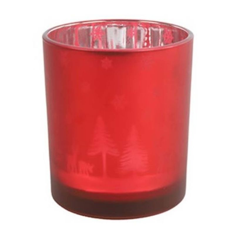 Foto van Non-branded theelichthouder dottie 10 cm glas rood/zilver