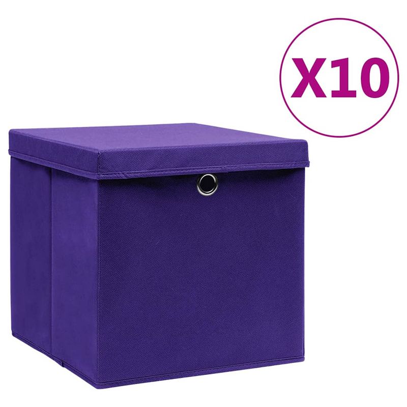 Foto van Vidaxl opbergboxen met deksel 10 st 28x28x28 cm paars