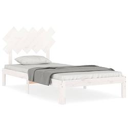 Foto van The living store bedframe - grenenhout - multiplex lattenbodem - 203.5 x 103.5 x 80.5 cm - wit