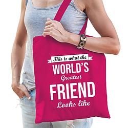 Foto van Worlds greatest friend kado tasje voor verjaardag vriendin roze voor dames - feest boodschappentassen