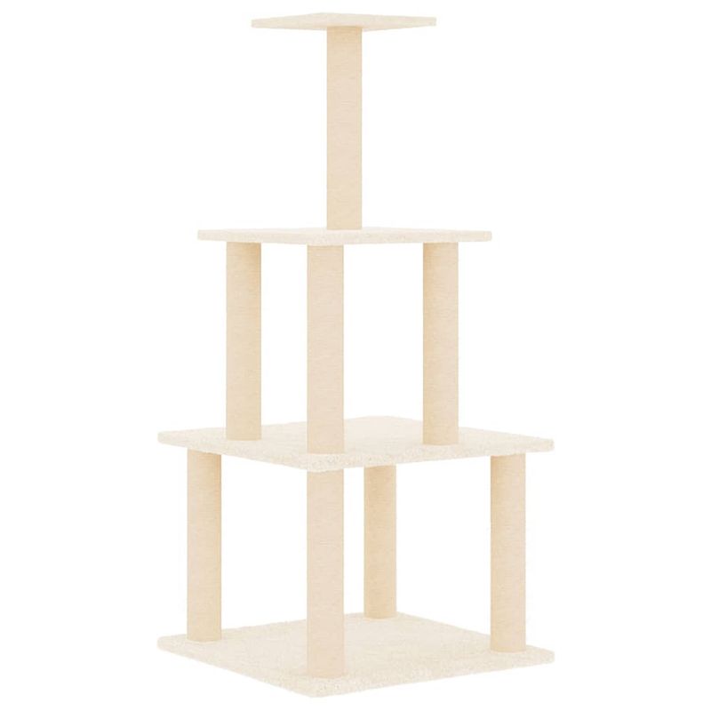 Foto van The living store kattenmeubel - kattenmeubel - 47.5 x 47.5 x 111 cm - crème - bewerkt hout - pluche en sisal