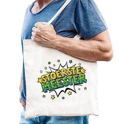 Foto van Stoerste meester popart katoenen tas wit voor heren - feest boodschappentassen