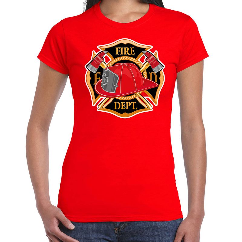 Foto van Carnaval brandweervrouw / brandweer shirt / kostuum rood voor dames xl - feestshirts