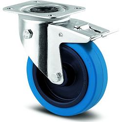 Foto van Tente 360 blue wheel zwenkwiel met rem en fixeerinrichting 100mm
